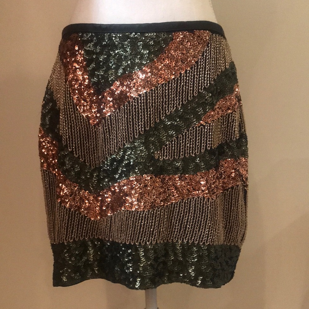 Sz 10 H&M Sequins and Faux Leather Mini Skirt